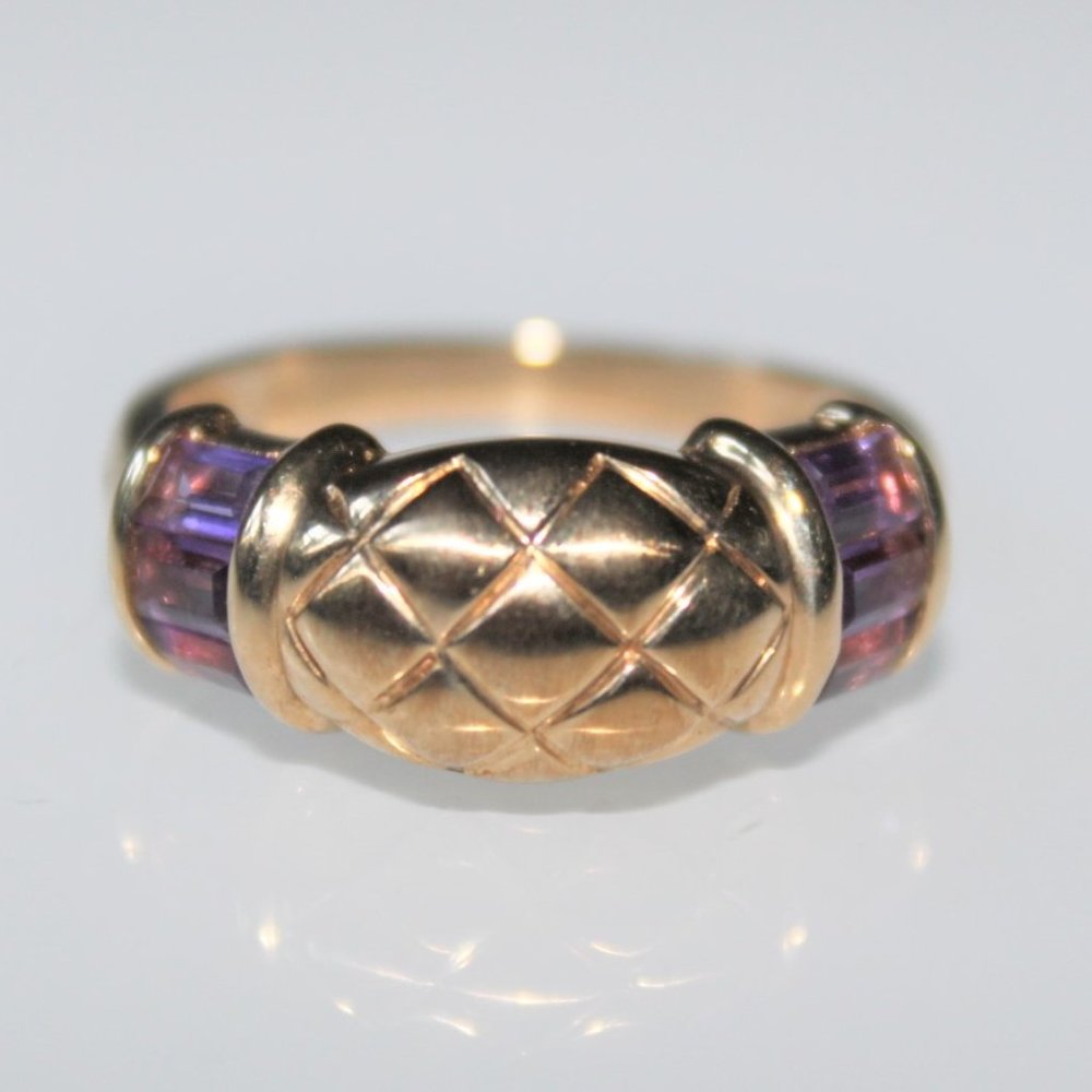 585 YELLOW GOLD AMETHYST ETCHED RING